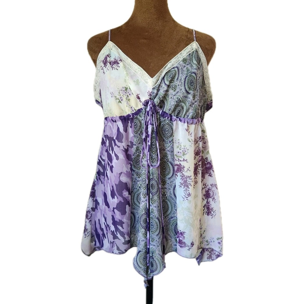 Y2k Mix It Babydoll Top Size‎ XL Petite Patchwork Purple Layered Fairy Whimsy